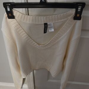 George Cream V-Neck Knit Sweater